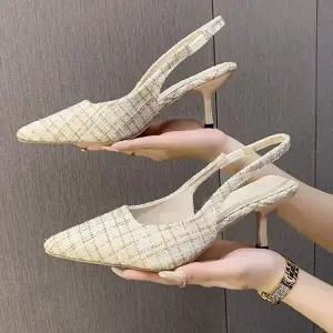 [하프클럽/]여성 플랫 슈즈 체크 슬링백 포인트 여자 플랫 펌프스