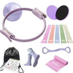여성용 Gtzot 필라테스 에센셜 키트, 미니볼, 저항 밴드, 슬라이딩 디스크 및 액세서리가 포함된 홈 운동용 요가 운동 기구 세트 - 초보자를 위한 피트니스