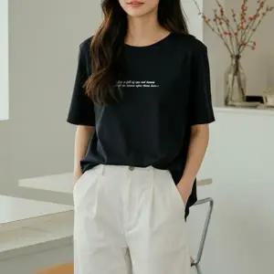 여성 여름 티셔츠 기본 라운드 스판 루즈핏 레터링 티셔츠