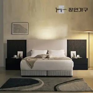 [장인가구][장인가구][T]까르뎅차콜 패브릭 LED 호텔 침대 투매트리스 프레임 Q+협탁2(800,800)