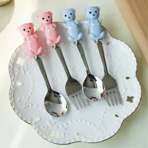 귀여운 주방소품 파스텔 곰돌이 스푼포크 신혼선물 아동수저 키즈용 이유식식기