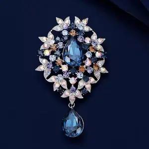 [하프클럽/]복고풍 하이덴드 럭셔리 크리스탈 루미에르 플라워 브로치 블루