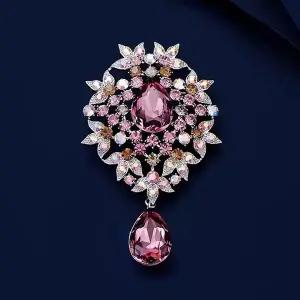 [하프클럽/]복고풍 하이덴드 럭셔리 크리스탈 루미에르 플라워 브로치 레드