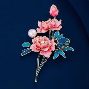 [하프클럽/]꽃 중의 왕 모란 동양화 진주 부귀영화 옷핀 브로치 B타입