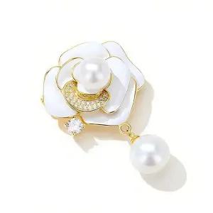 [하프클럽/]블랙앤화이트 엘레강스 무드 로즈 장미 진주 미니 브로치 화이