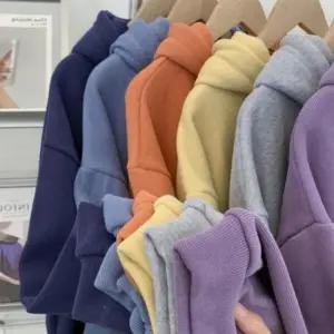 융털 여성 후드 골지 기모 캐주얼 크롭 티셔츠 세미 겨울 의류 티셔츠