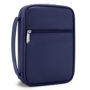 여성 및 남성용 아부르베 작은 성경 커버 케이스, 9x6 PU 가죽 슬리브, 전면 펜 홀더가 있는 컴팩트 여행용 캐리어 가방, 지퍼 잠금 장치, 내부 포켓 - 네이비 블루