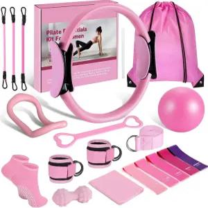 여성용 UMNPR 19팩 필라테스 링 세트 12인치 매직 서클 및 볼 5가지 저항 밴드 그립 양말 전신 토닝