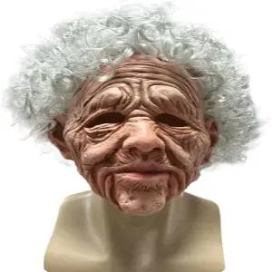 스텝인 할머니 마스크 리얼 주름 컬 할로윈 코스프레 의상 소품 포함 인간 얼굴