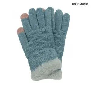 홀릭메이커 여자 장갑 겨울 퍼 니트 폰터치 털장갑 HDM0012