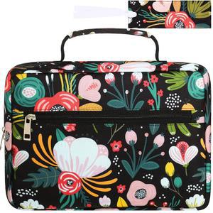 카렌히 여성용 성경 커버 꽃무늬 케이스 휴대용 보호 캐리어 가방과 지퍼가 달린 뒷주머니 북마크 야외 액세서리