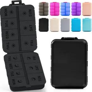 새로운 접이식 및 이중 보호 휴대용 주간 알약 정리함 에칭 라벨 AM PM 7일차 약 상자 비타민용 일일