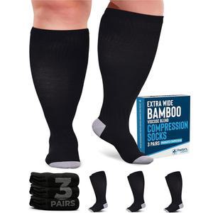 닥터스 셀렉트 3켤레 플러스 사이즈 압박 양말 와이드 종아리 대나무 비스 무릎 하이 엑스트라 여성 및 남성 블랙