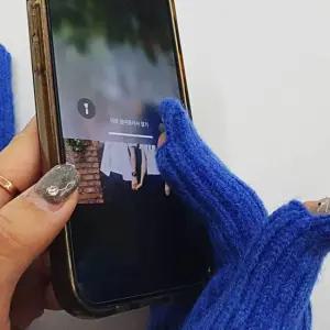 손가락 스마트폰 터치 골지 니트장갑 파랑 스마트폰 스마트폰 장갑 손가락 구멍 울 니트 여성