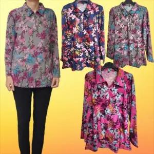 꽃 기모 지퍼 카라티 IT 23083 꽃 할머니 카라 겨울 기모 반집업 요양원 티셔츠