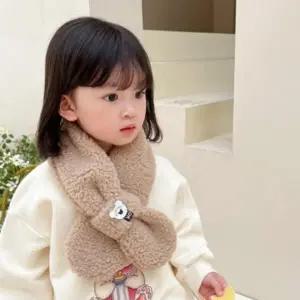 여아 아동 키즈 겨울 목도리 곰 양털 크로스 머플러