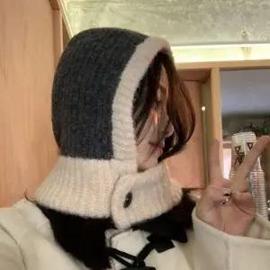 겨울 4컬러 올인원 편안한 보온템 버튼 랩 니트 후드 넥워머