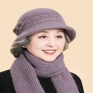 엄마 세련된 4컬러 할머니 겨울 꽃장식 캡모자 머플러세트