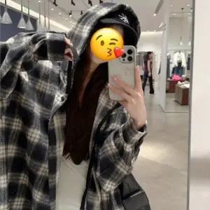 오버핏 체크후드셔츠 여성 플란넬 남방 가을겨울 데일리룩