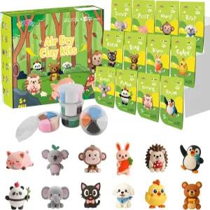 에어 드라이 클레이 키트 용 12가지 동물 모델링 조각 도구 및 튜토리얼이 포함된 모델 매직 안전하고