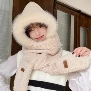 털 후드 머플러 방한털모자 목도리 장갑 일체형