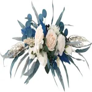 말라카이트 푸른 잎과 실크 장미 꽃이 있는 IUIBMI 봄 화환 현관문용 인조 문 린텔 월 윈도우 웨딩 아치