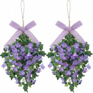 Norme 2pcs 보라색 인조 모닝 글로리 눈물방울 스웨그 현관문 스프링 걸이용 화환 농가 장식 결혼식 홈