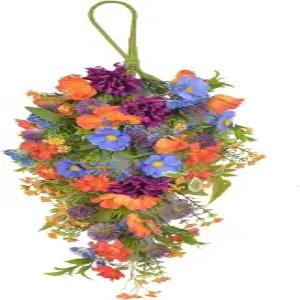 ACJRYO 인조 꽃 스웨그 봄 여름 현관문 눈물방울 화환 라벤더와 녹색 잎 벽걸이 눈물방울이 정원 홈 부활절