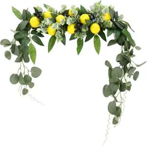 RTWAY 플라워 스웨그 인조 레몬 플로럴 도어 화환 나뭇가지 시뮬레이션 가정용 웨딩 월 장식용 걸이 장식품
