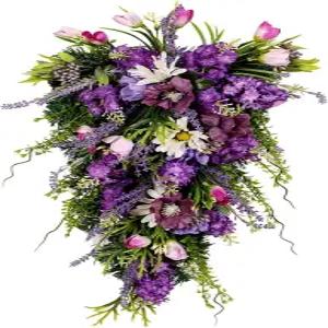 플로럴 스웨그 장식 눈물방울 화환 벽걸이 봄여름 결혼식 파티 축제 정원을 위한 보라색