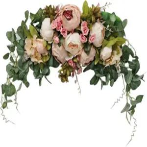 웨딩 아치 플라워 도어 린텔용 30인치 소박한 인조 꽃 스웨그 녹색 잎 장미 모란 해바라기 테이블 중앙