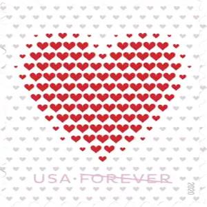 하트 시트로 만든 포에버 퍼스트 클래스 우표 20장 결혼 축하 러브 발렌타인 1장