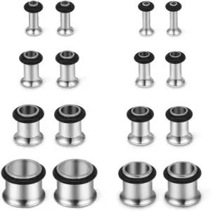 SCERING 16PCS 이어 터널 스트레칭 키트 스테인리스 게이지 플러그 세트 싱글 플레어 익스팬더 12G00G