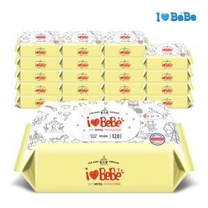 아이러브베베 옐로우 120매X20팩 대용량 리필형 아기물티슈