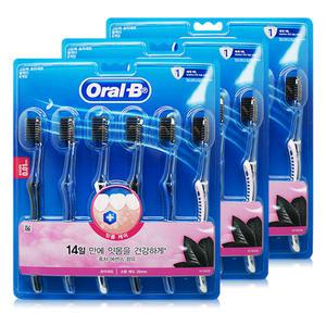 오랄비 고탄력 초미세모 블랙티 칫솔 6입 3개, 부드러운 미세모 초극세모