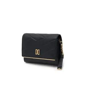 [롯데백화점]닥스 액세서리 [선물포장/쇼핑백동봉]블랙 가죽 DD로고 골드바 장식 반지갑 DCWA2E414BK