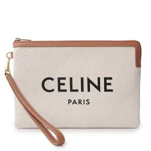 [중고명품] 카멜 내추럴 스몰 파우치 CELINE 로고 클러치