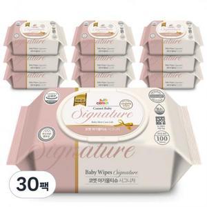 코멧 저자극 시그니처 아기 물티슈 엠보싱 캡형 100매 × 30팩