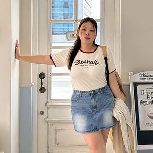 [제작/빅사이즈]이블렛 페프아 레터링 배색 티셔츠 제이스타일