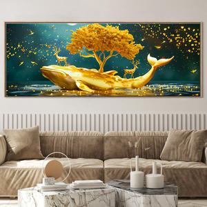 돈들어오는 황금 고래 그림 거실 침실 인테리어 개업 집들이 이사 선물 대형 캔버스 풍수 돌고래 액자