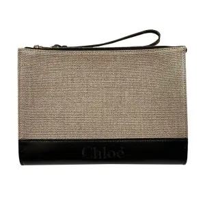 [명품] 23FW 센스 로고 린넨 가죽 파우치 클러치백 CHC23SP869J90 001