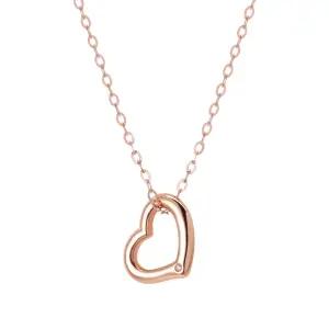 14K 목걸이 큐빅 포인트 할로우 하트 펜던트
