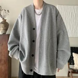 남성 단색 단추 가디건 1P 브이넥 오버핏 니트 아우터 (WFGJHDJ)