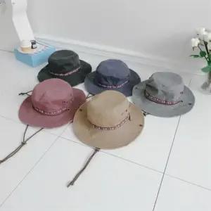 여성용 캠핑용 넓은 끈 패턴 단추 등산 모자