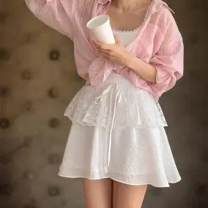 여성용 프릴 레이스 리본 장식 레이어드 스커트