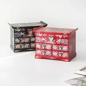 나전칠기 공작꽃 4단 서랍 자개보석함(중)