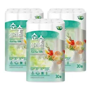 헬로순수플러스 3겹 30롤 휴지x3개 롤화장지 화장지 두루마리 휴지 3겹 3겹휴지 생필품