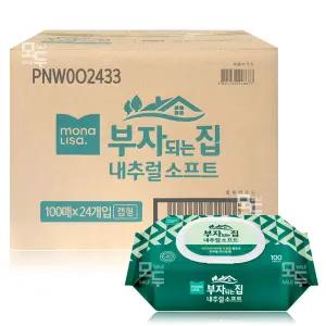 모나리자 부자되는집 내추럴소프트 물티슈 캡형 100매x24팩
