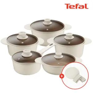 테팔 인덕션 주물 아이콘 오트밀크 냄비 5종세트(+실리콘 냄비받침대&손잡이)