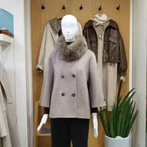 클리지 DP01 폭스퍼 알파카 블랜드 숏 코트 판쵸형 핸드메이드 더블 자켓 CN9WJK02